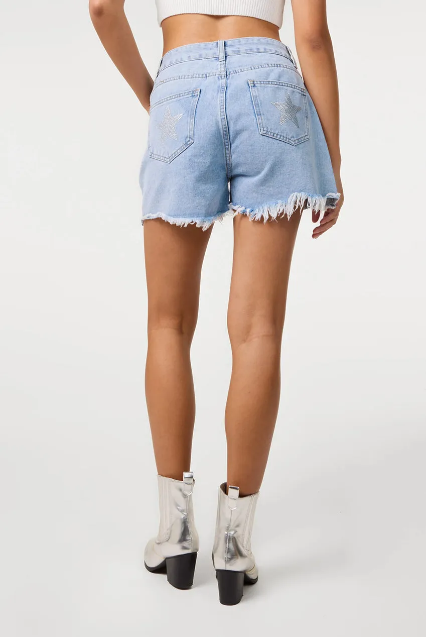 Pink Vanilla Star shorts denim blu stelle
