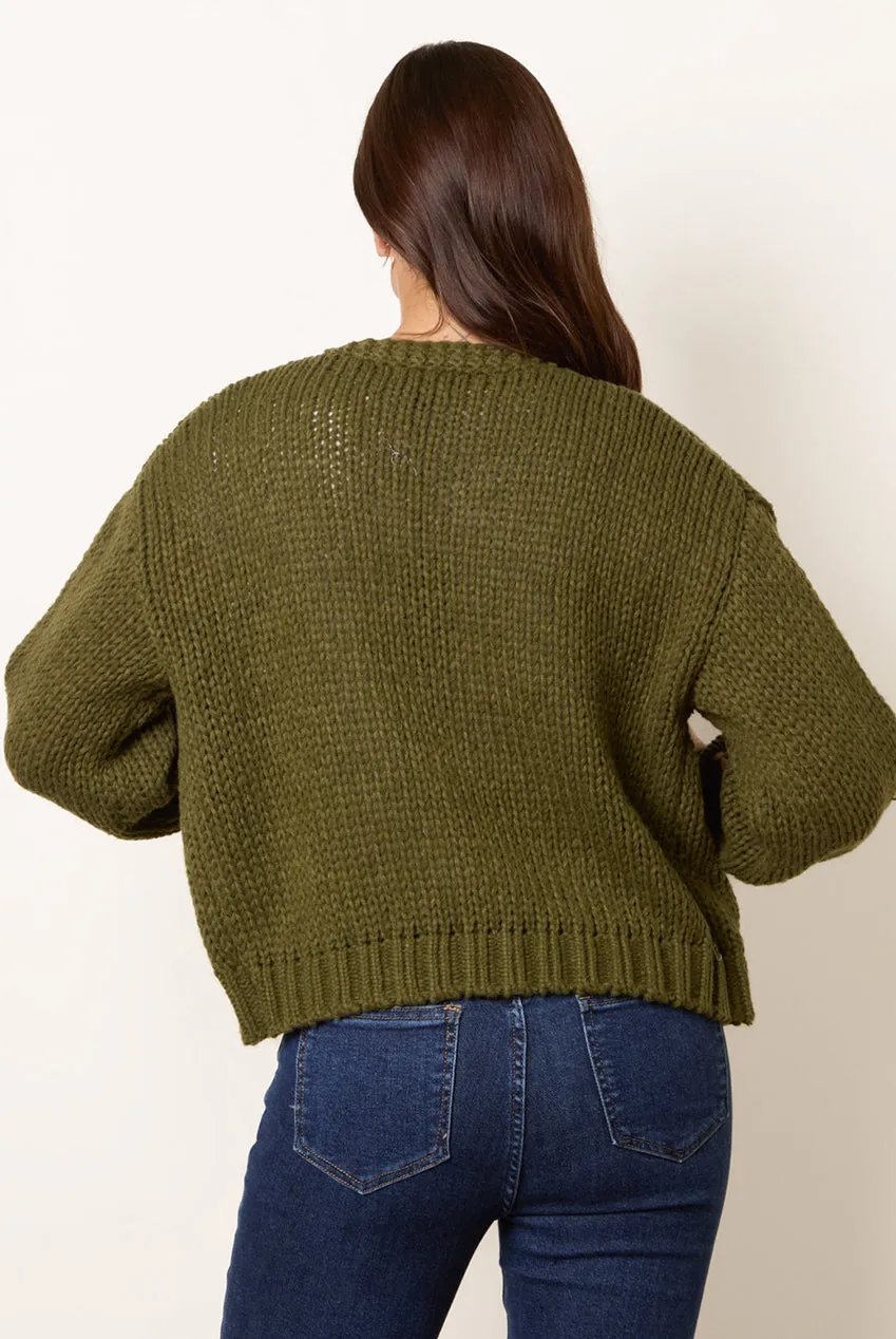 Blue Vanilla Flower Embroidery cardigan khaki manica lunga