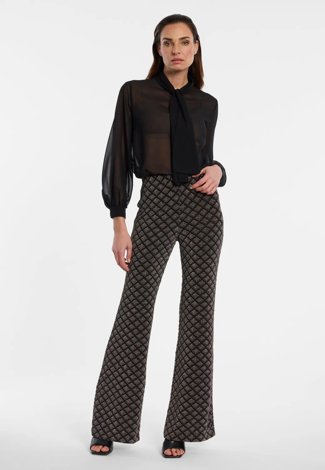 Ana Alcazar Enalis pantaloni neri lurex zampa