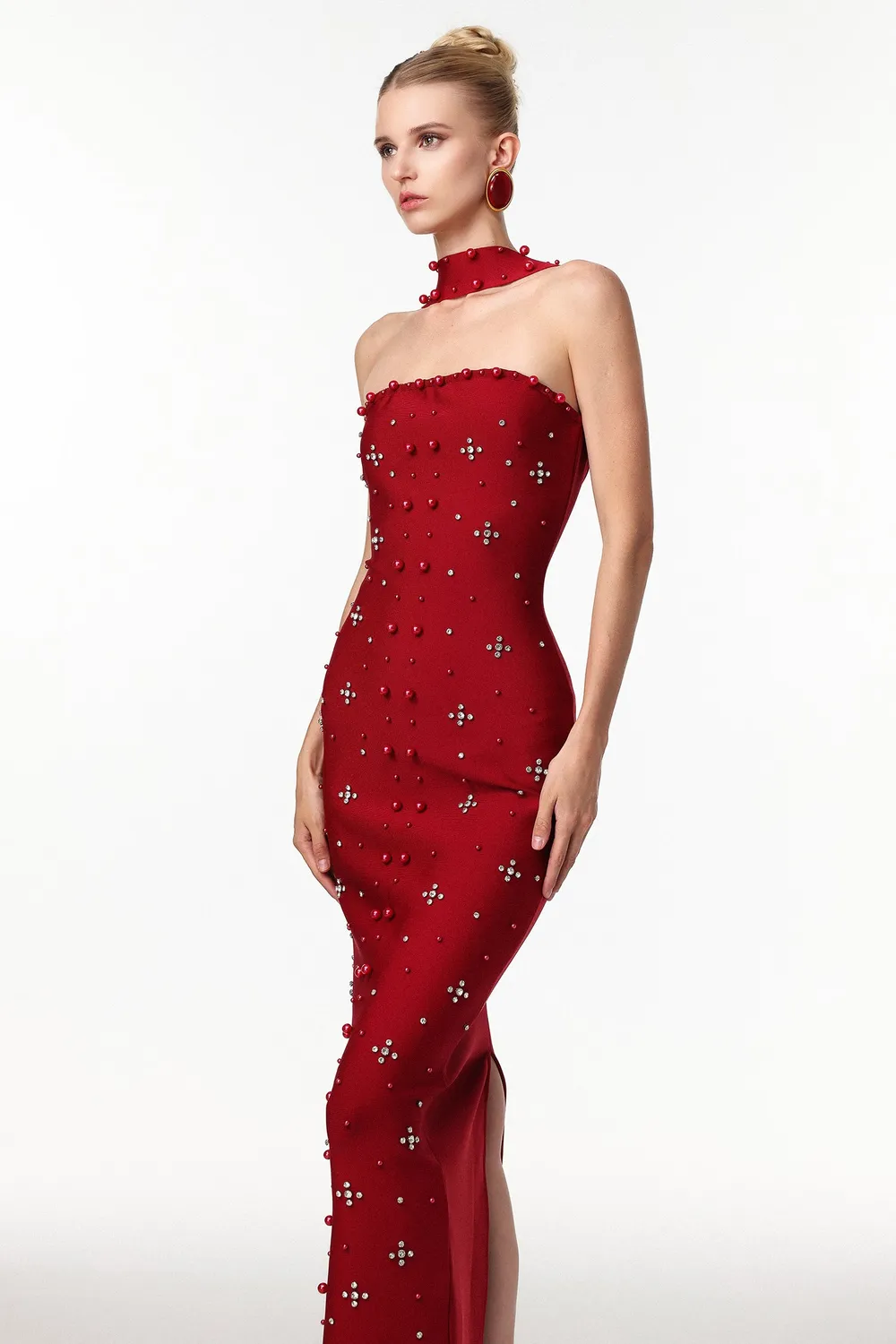 Bella Barnett Nesya abito maxi vino bandage