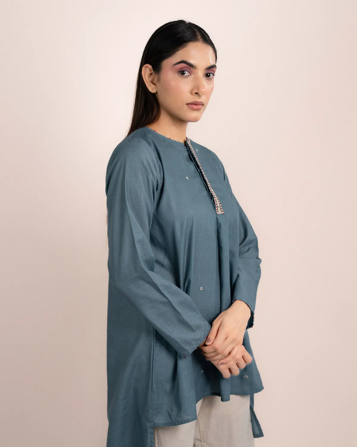 Our Dve Luna Top Normandy Blue Modal Orlo Asimmetrico