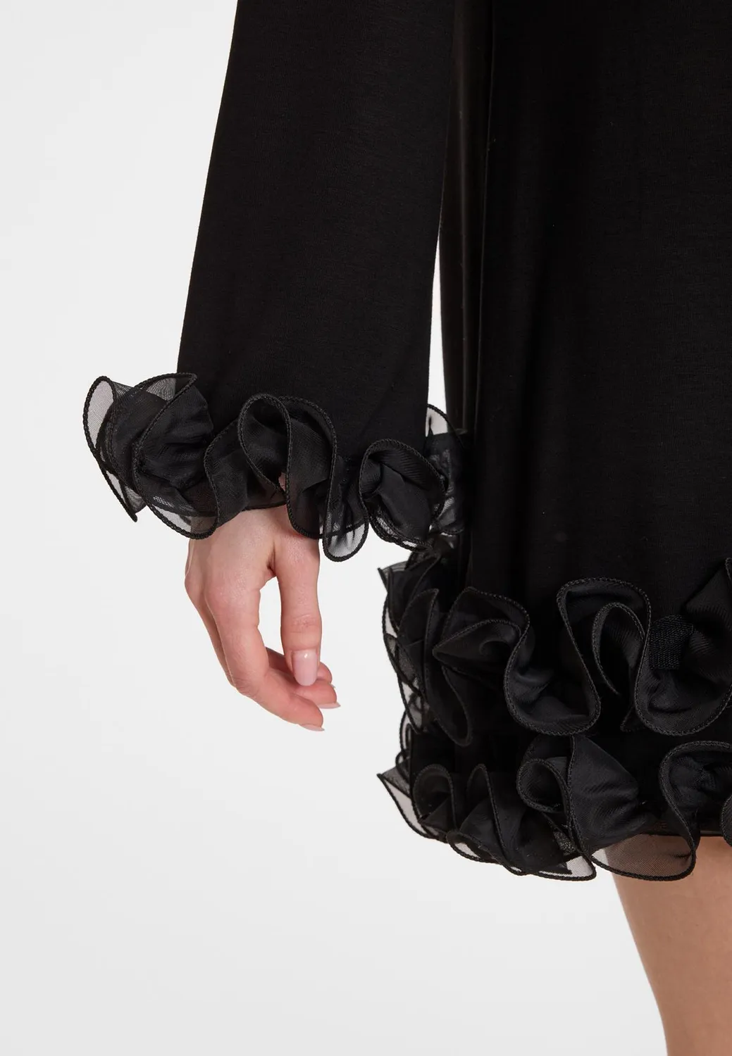 Ana Alcazar Aglia abito cocktail nero volant chiffon