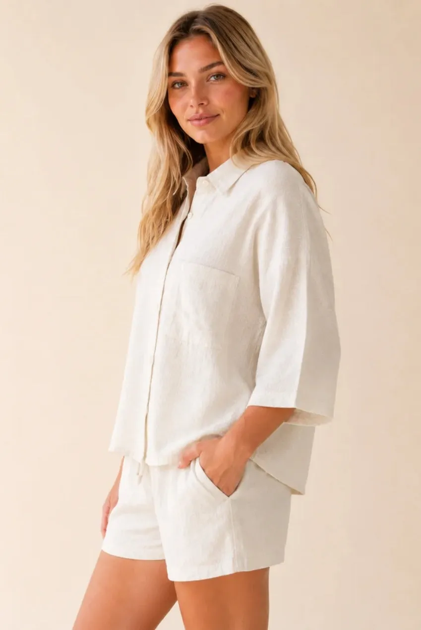 Avinci Camicia Oversize Lino Bianco Collo Classico