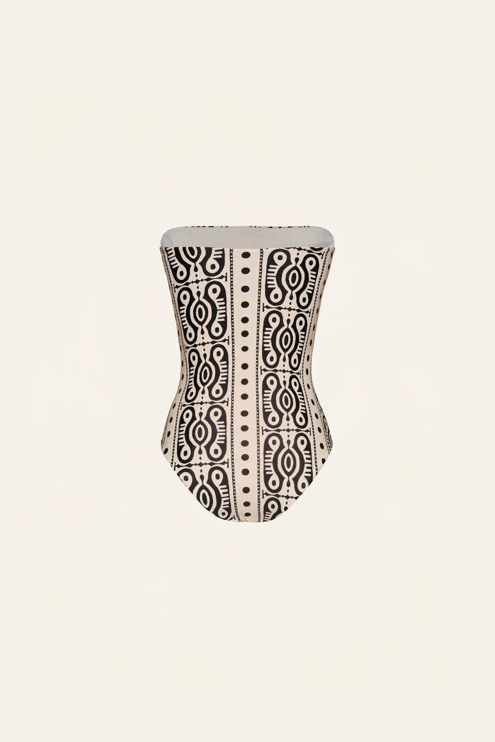 Johanna Ortiz Alta Mar costume intero ecru nero senza spalline