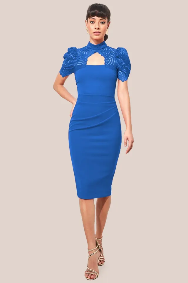 Goddiva Open Back top pizzo blu royal