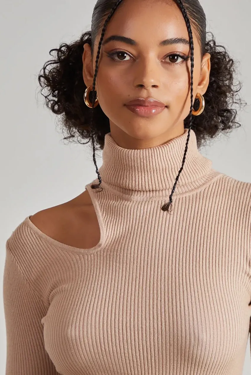 Pink Vanilla top maglia dolcevita camel ritaglio S