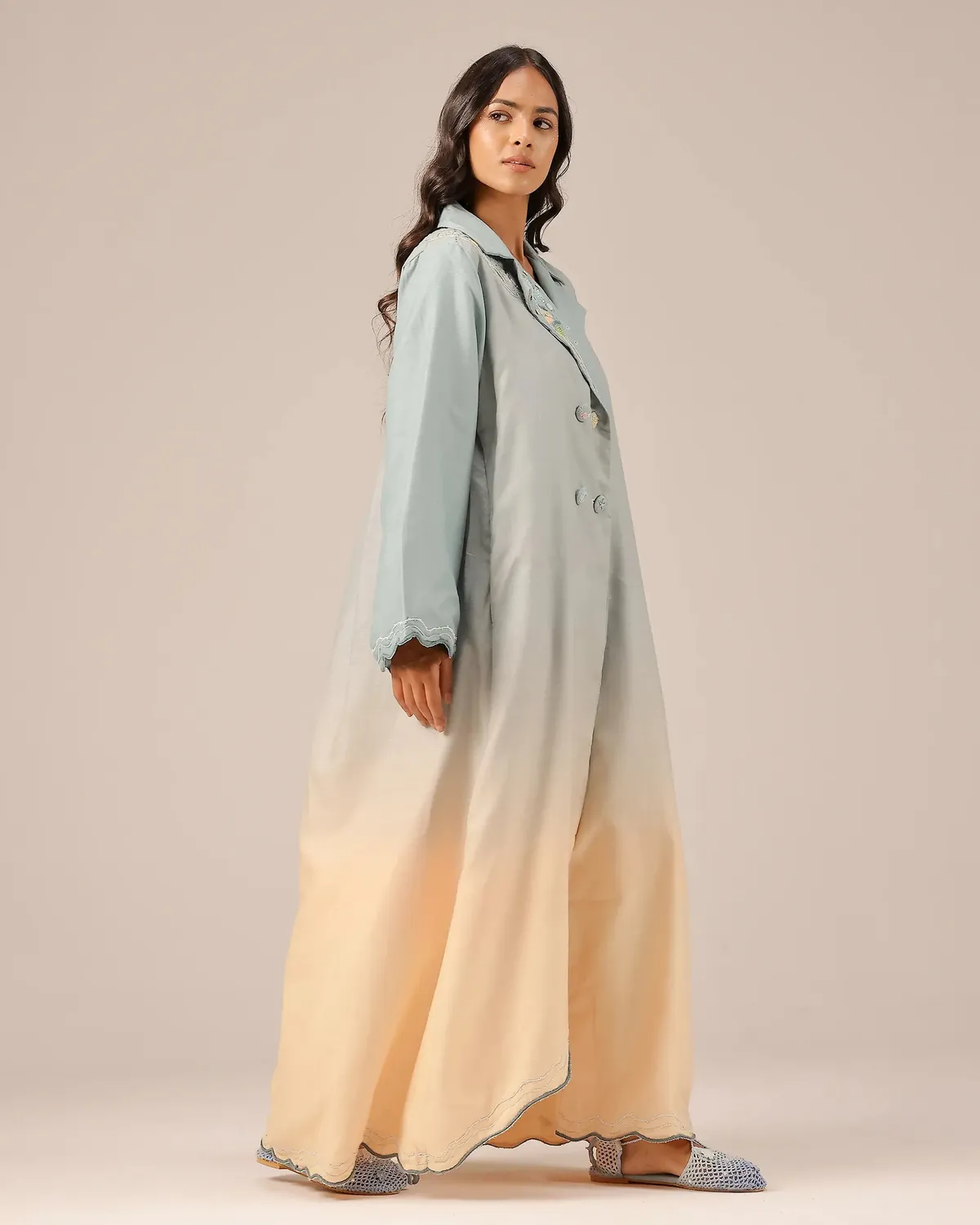 Our Dve Breeze Pop Abito Lungo Grigio Lino Ricamo