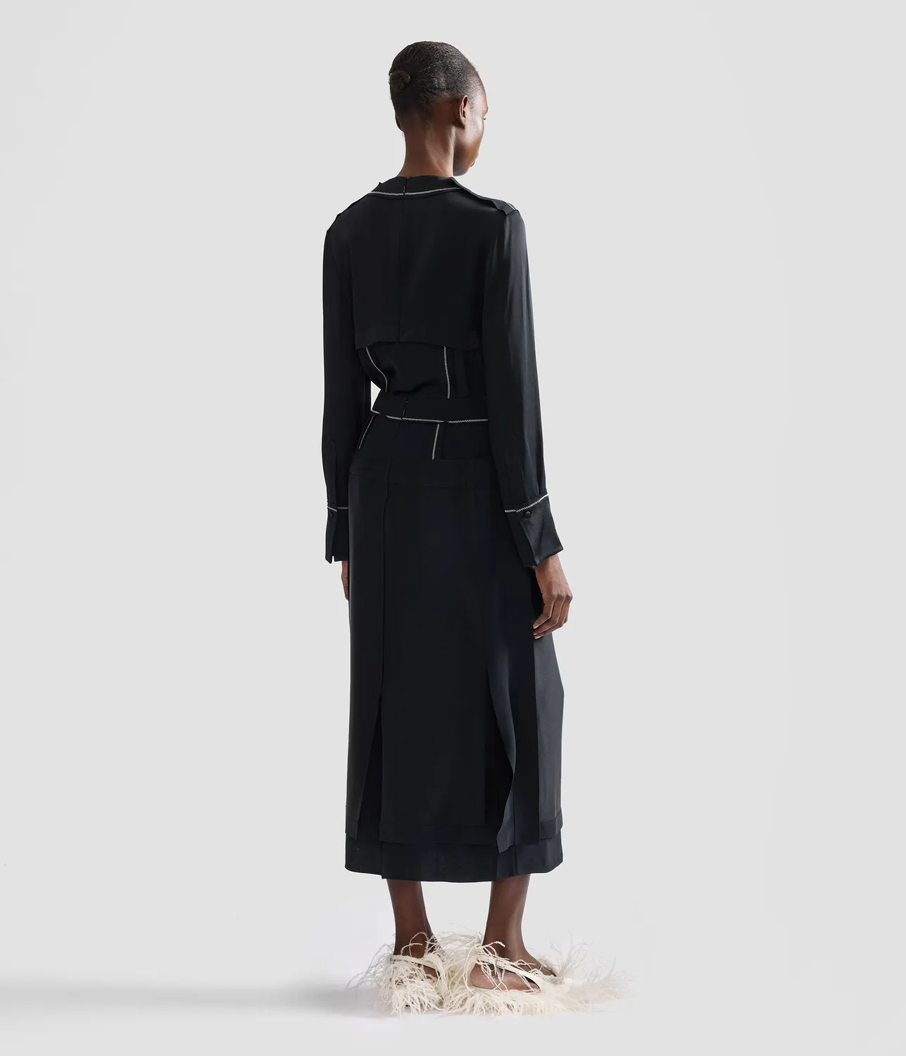 Erdem Satin Cady Long Sleeve Shirt camicia nera raso fiocco