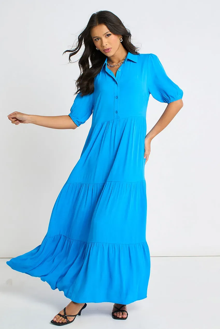 Gini London Button abito skater blu maxi
