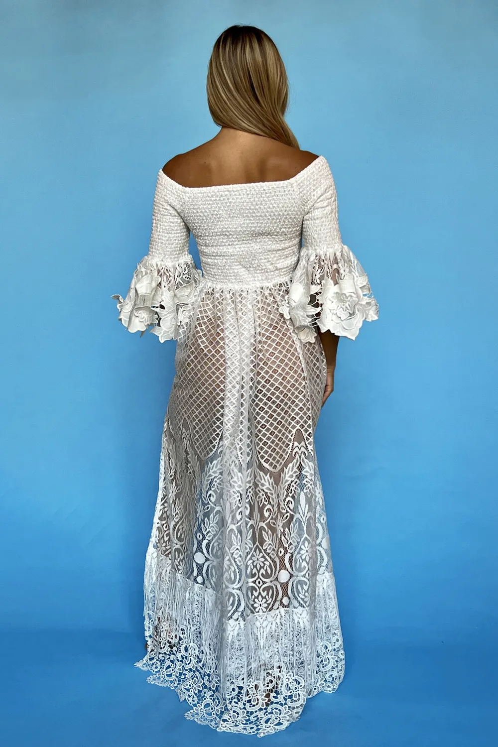Antica Sartoria DW156 abito lungo spalle scoperte bianco