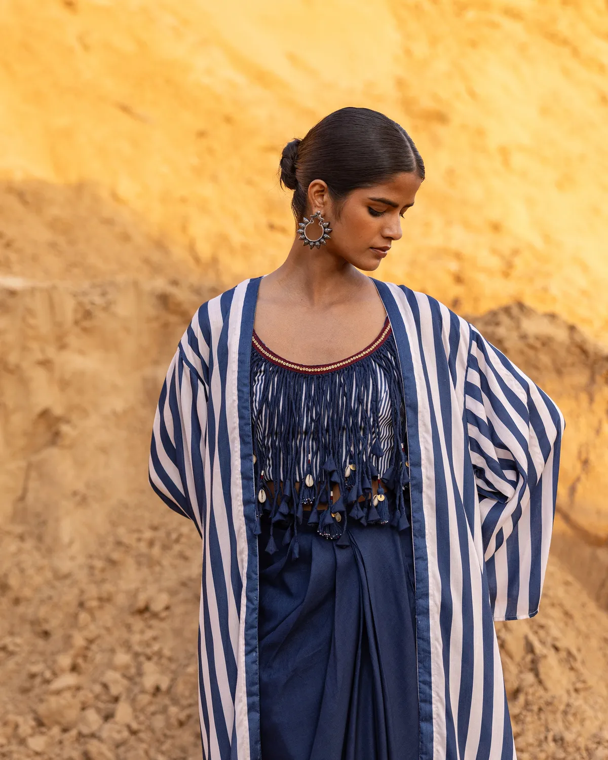 Our Dve Saga Top top blu modal seta tasselli