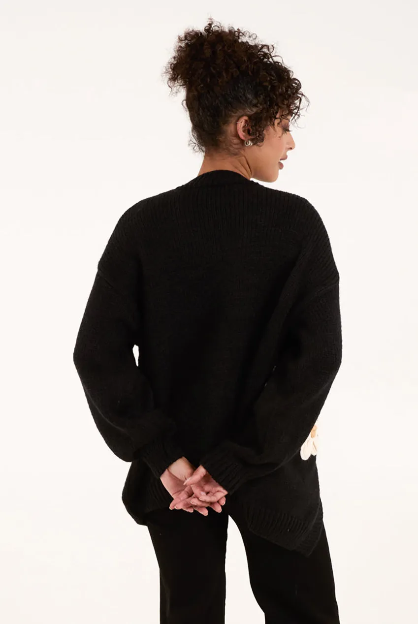 Blue Vanilla cardigan margherite nero oversize manica lunga