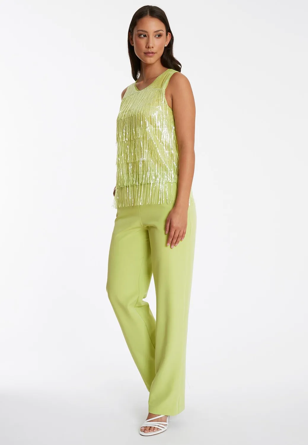 Ana Alcazar Riby tuta jumpsuit verde paillettes frange