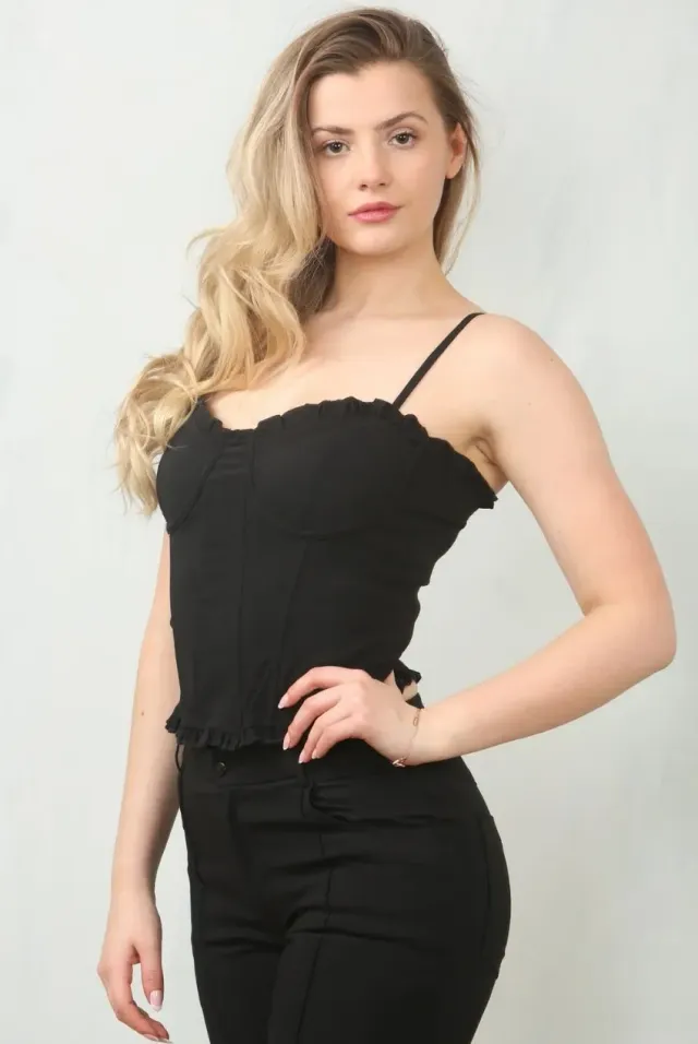 Avinci Ruffle Trim top corsetto nero