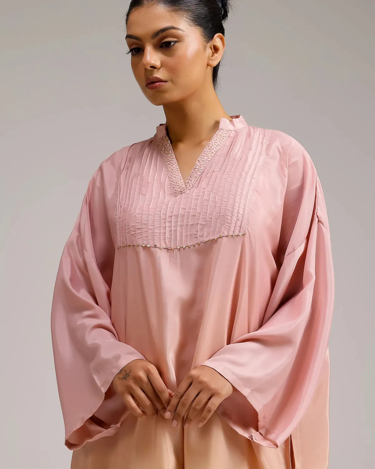 Our Dve Saanjh Fade completo kurta rosa giallo M crepe