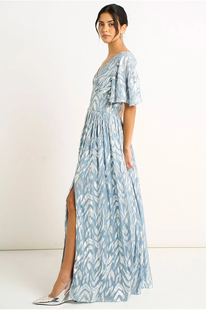 Gini London abito maxi maniche corte blu foil