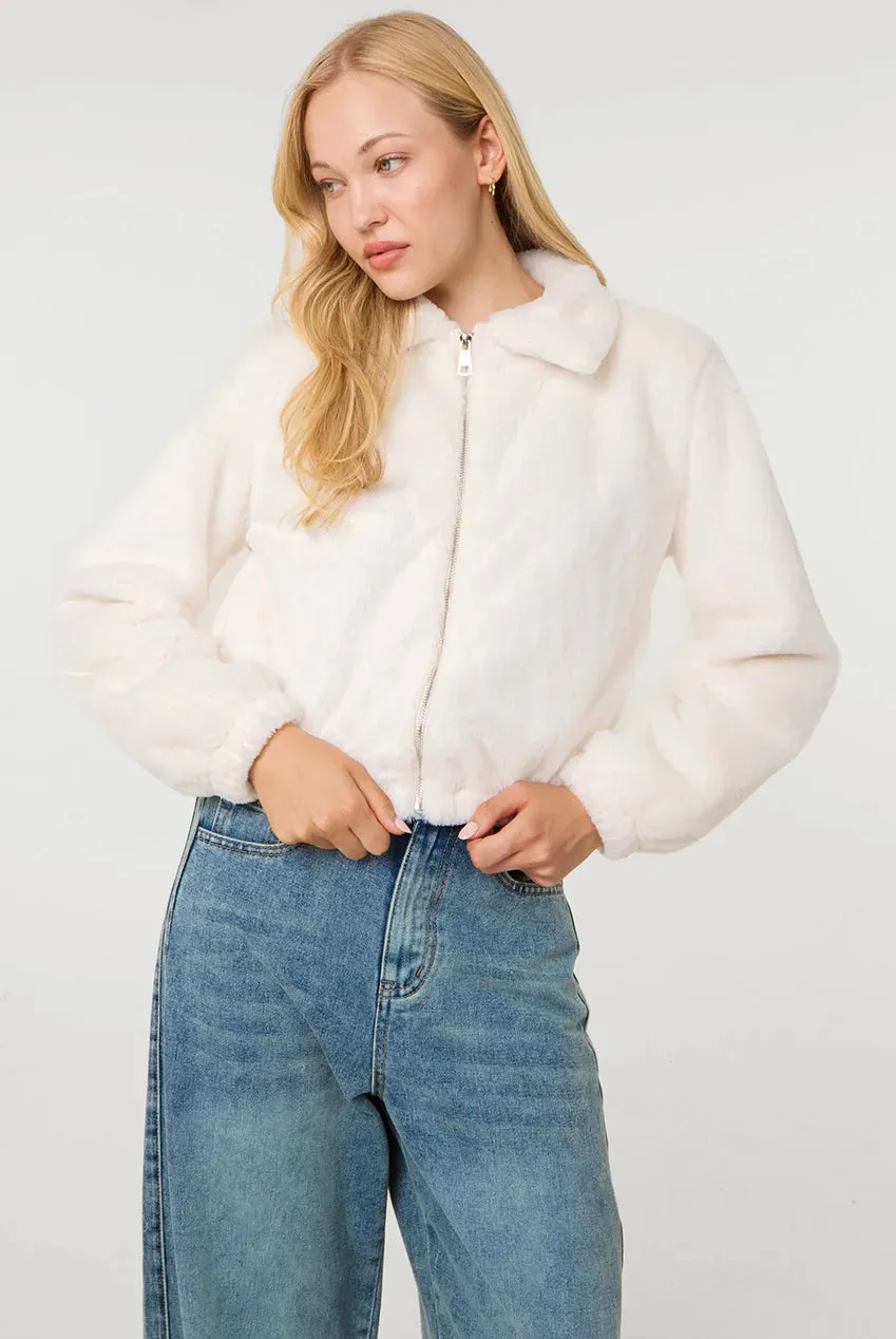 Pink Vanilla giacca pelosa crema zip calda taglia S M L