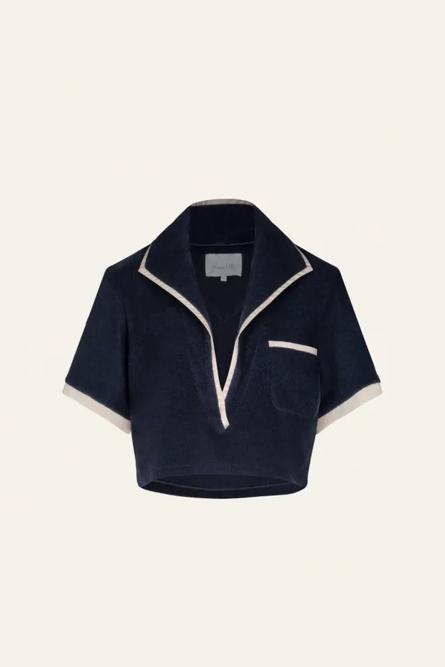 Johanna Ortiz Misty Hem t-shirt spugna cropped navy