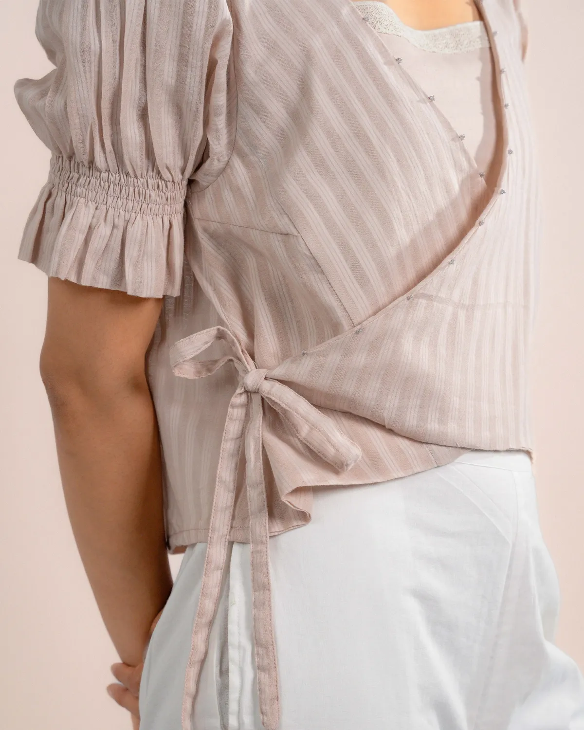 Our Dve Koi Top incrocio + tube top righe rosa cotone