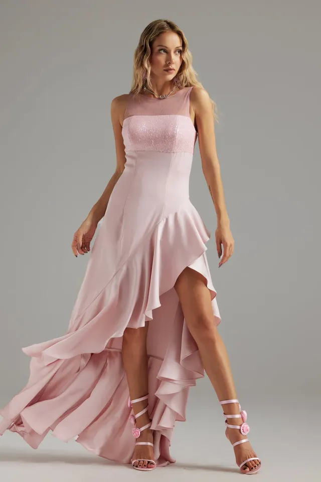 Bella Barnett Lyla Abito Maxi Rosa Senza Spalline in Pizzo