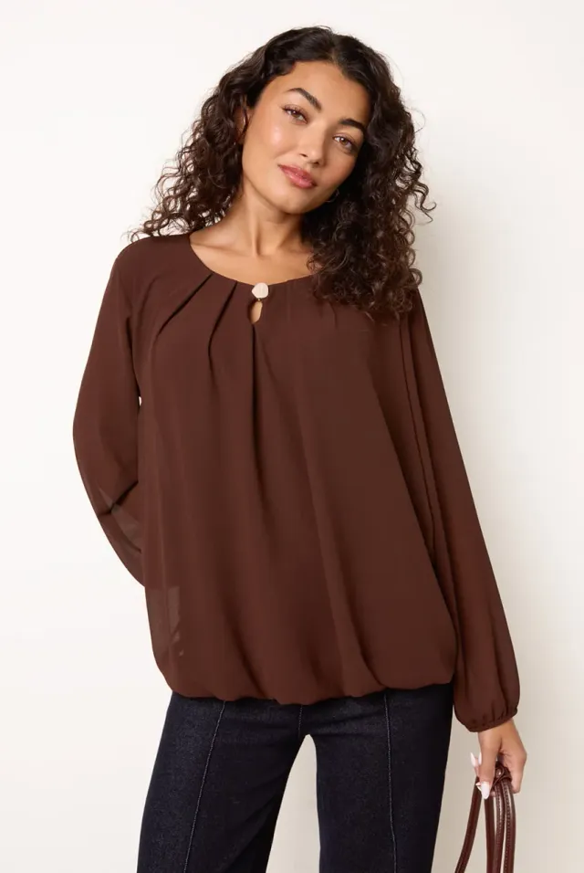 Blue Vanilla Marble Button blusa cioccolato chiffon S/M