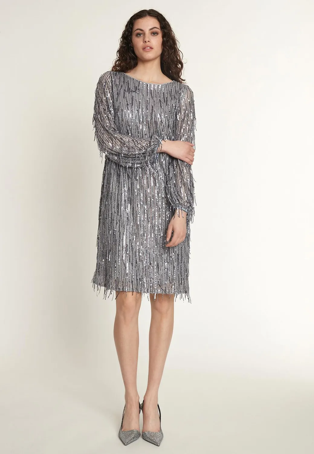 Ana Alcazar Ocina abito paillettes argento