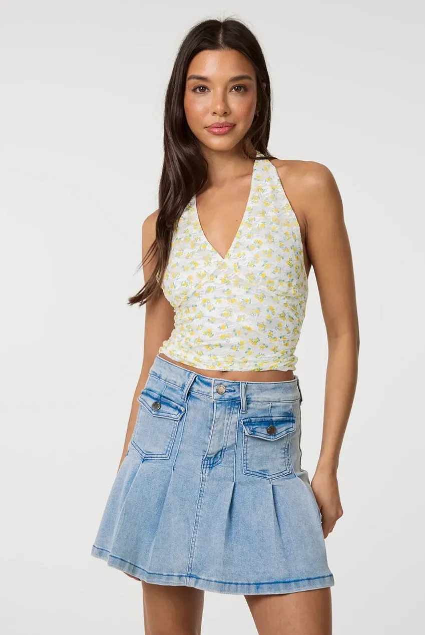 Pink Vanilla Lemon top halter pizzo giallo limone