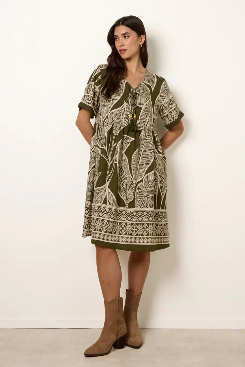 Blue Vanilla Tropical Leaf Print vestito khaki S/M mini
