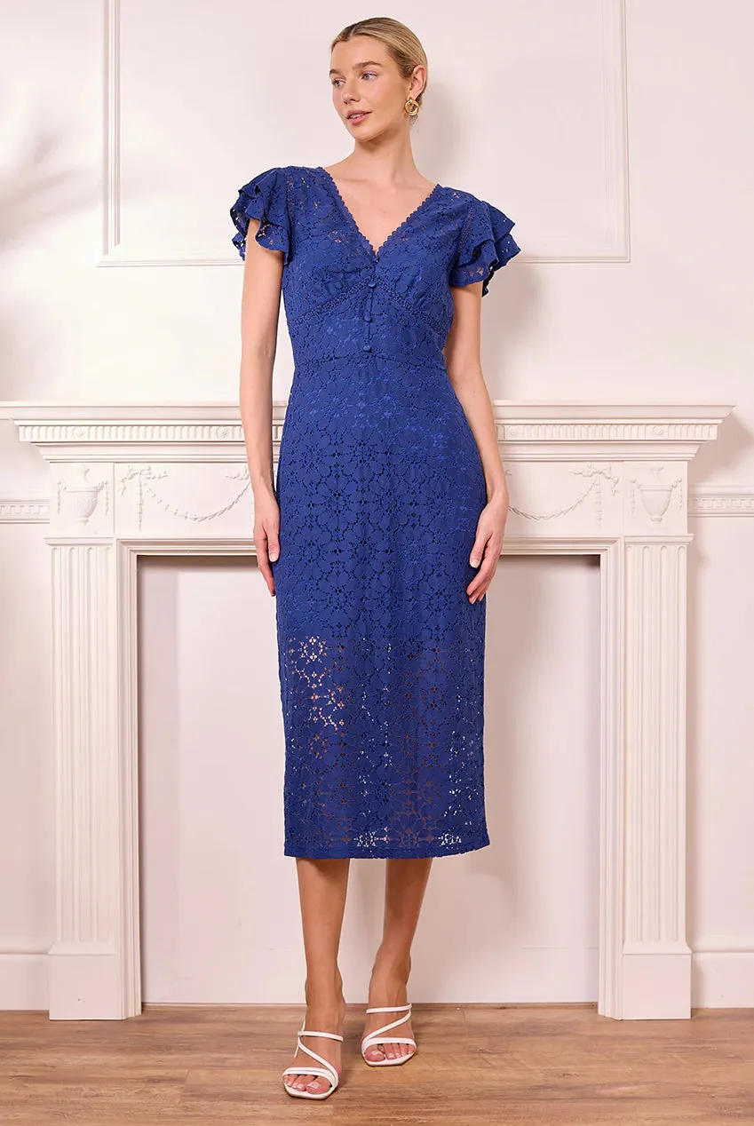 Angeleye Navy Lace abito midi blu navy in pizzo