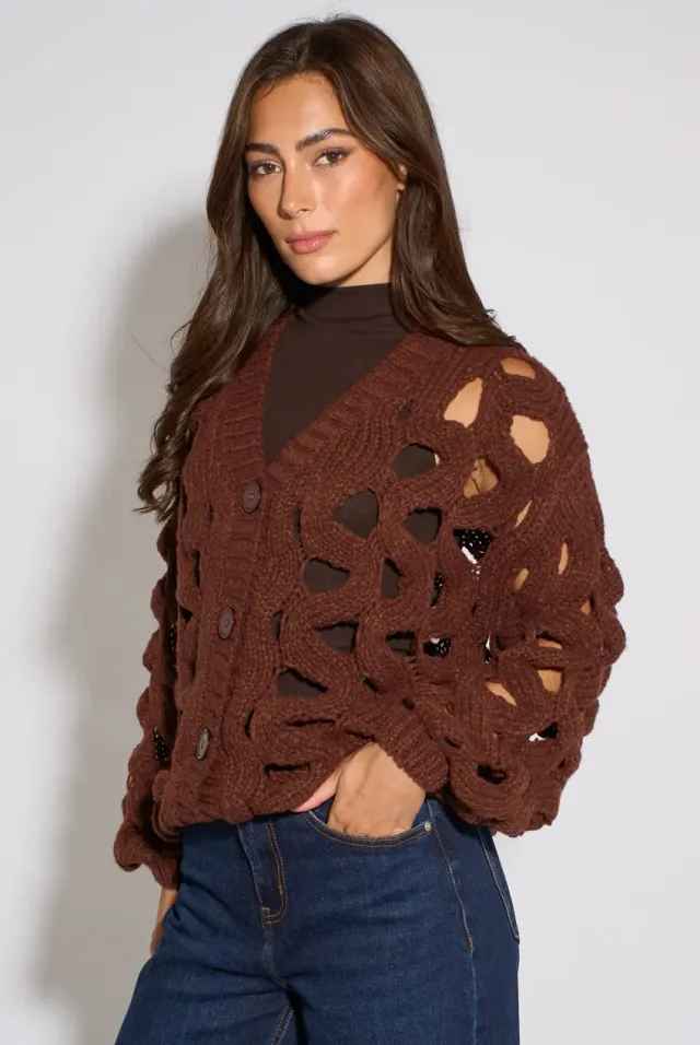 Goddiva Rust Hollow Chunky Knit cardigan ruggine