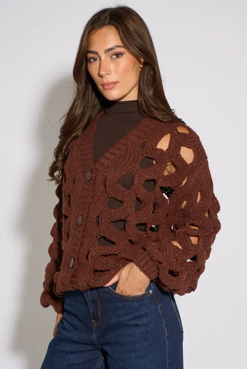 Goddiva Rust Hollow Chunky Knit cardigan ruggine