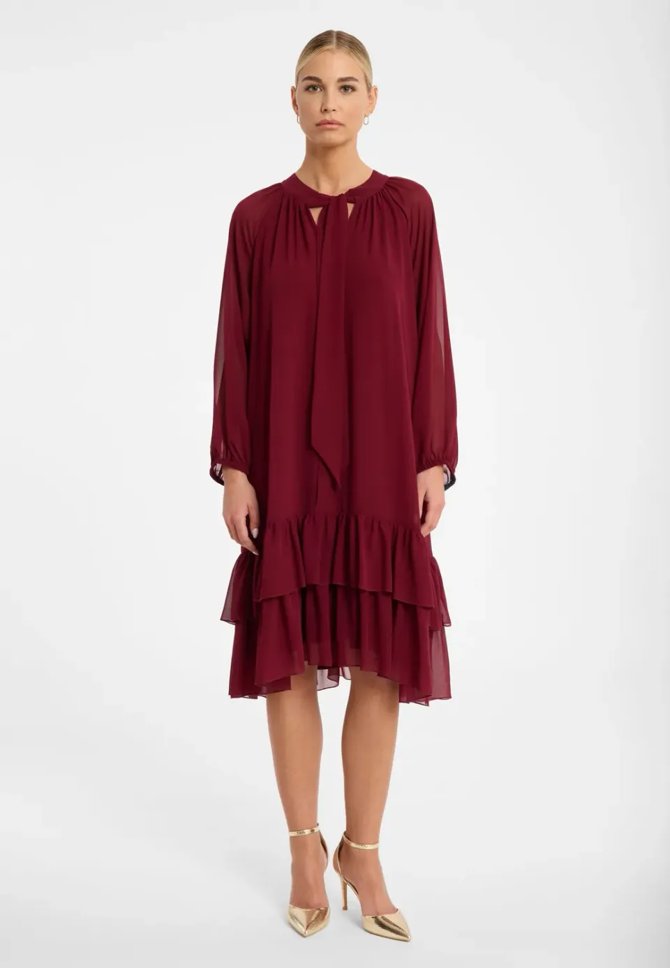 Ana Alcazar Cosea abito midi chiffon bordeaux