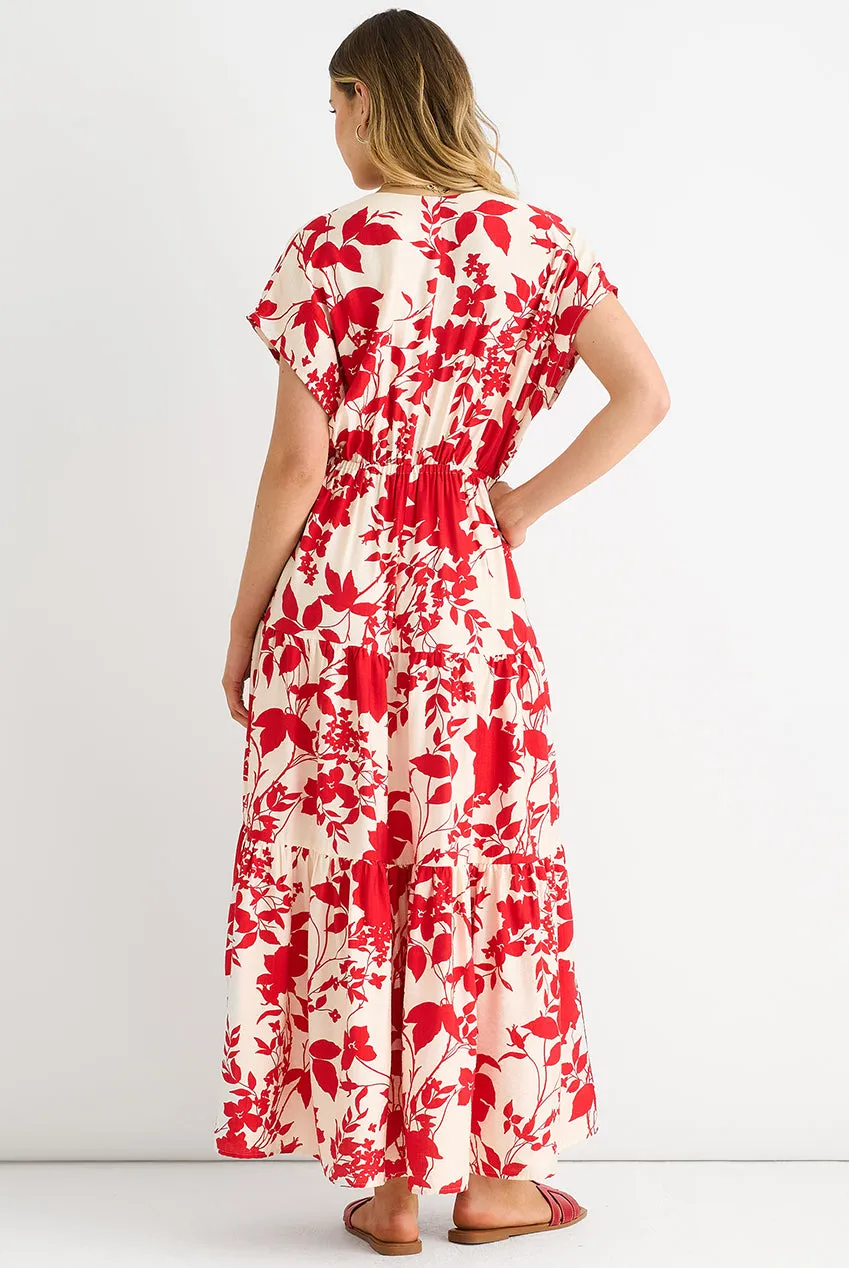Gini London Elastic Waist abito maxi rosso floreale