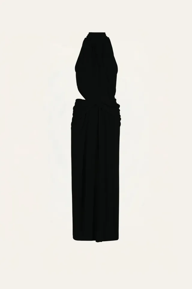 Johanna Ortiz Retro Drape abito maxi nero halter