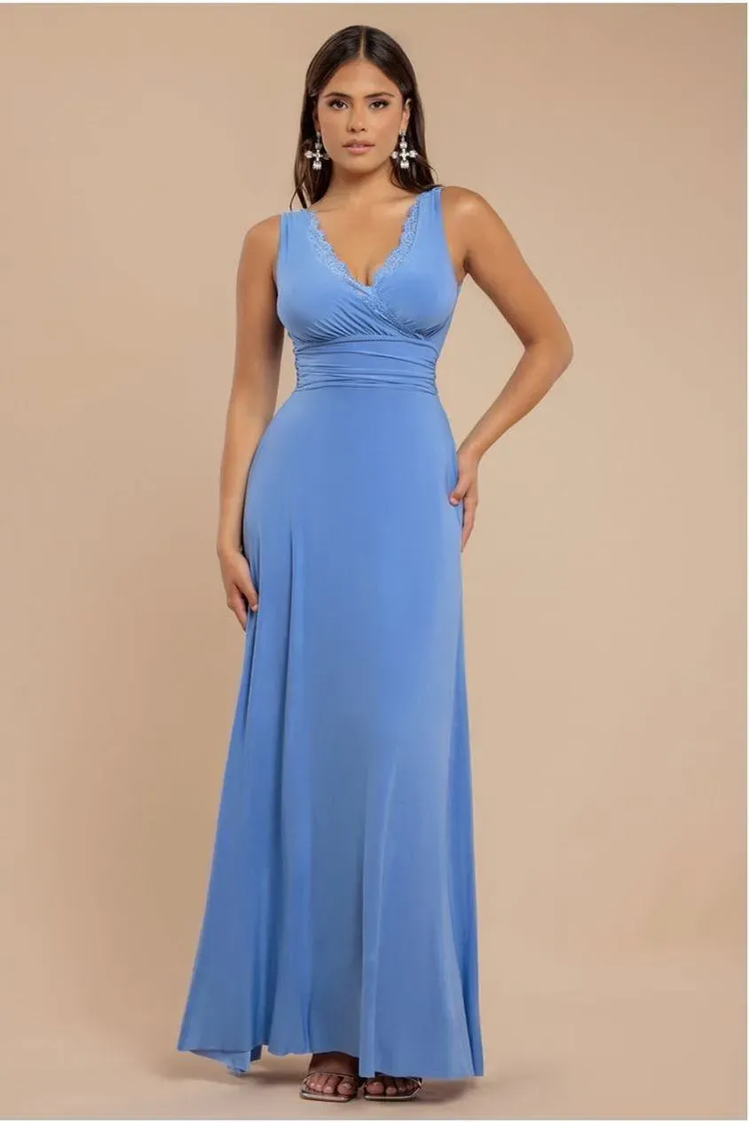 Goddiva DR4120 Abito Maxi Pizzo Blu Fiordaliso