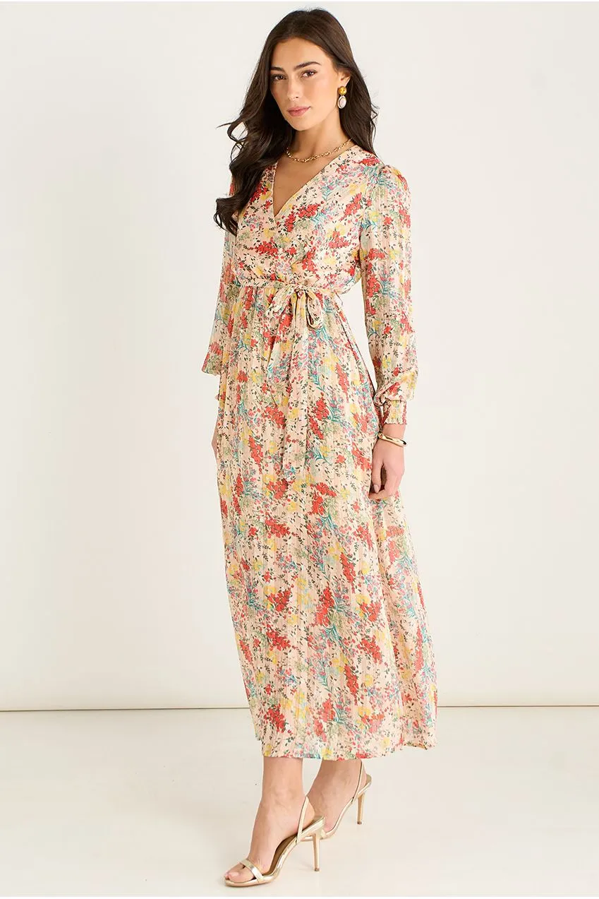 Gini London abito midi chiffon multicolor fantasia jacquard