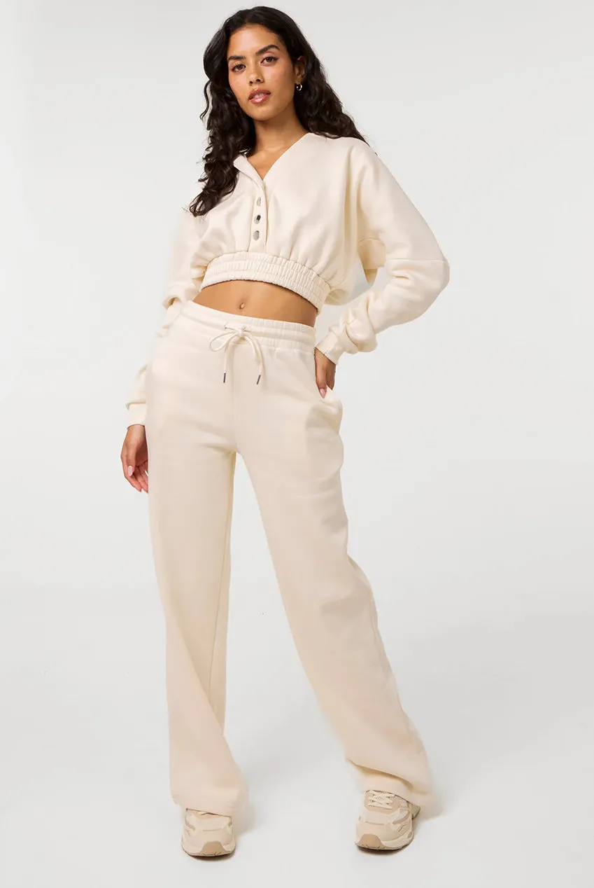 Pink Vanilla felpa cropped beige cappuccio pile XS-L