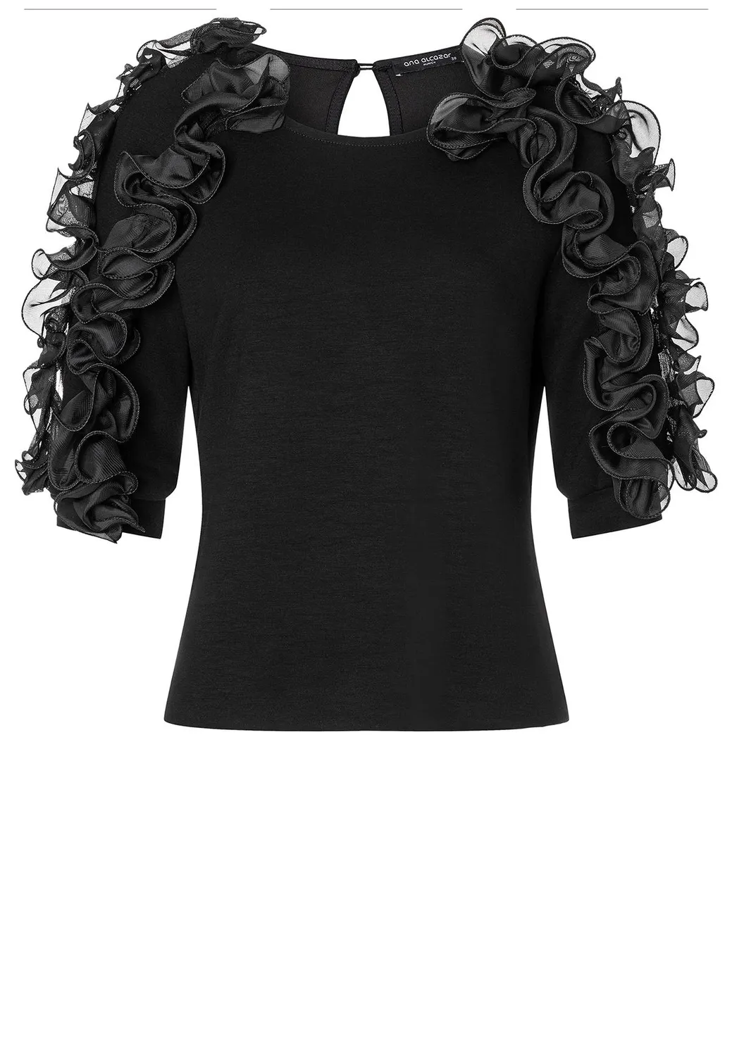 Ana Alcazar Agrali top nero jersey volant chiffon
