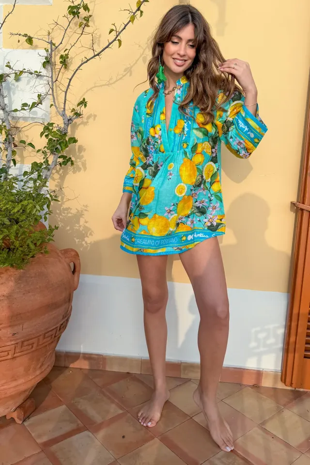 Antica Sartoria Everywhere FC303 blusa turchese cotone