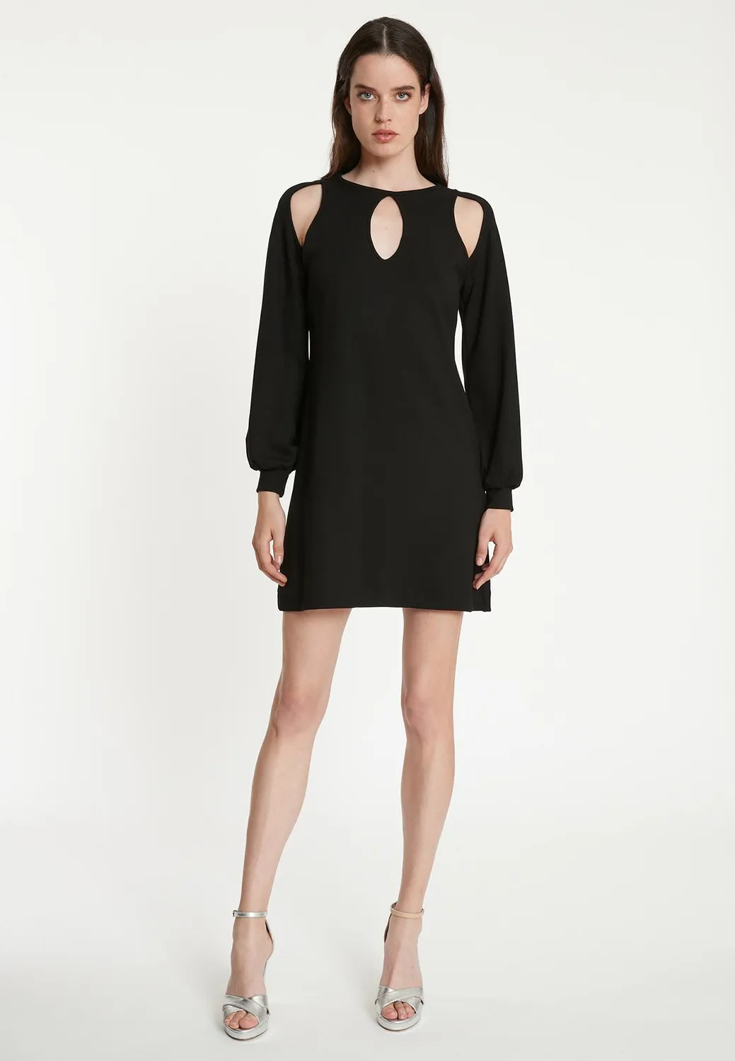 Ana Alcazar Tina abito nero corto jersey cut-out