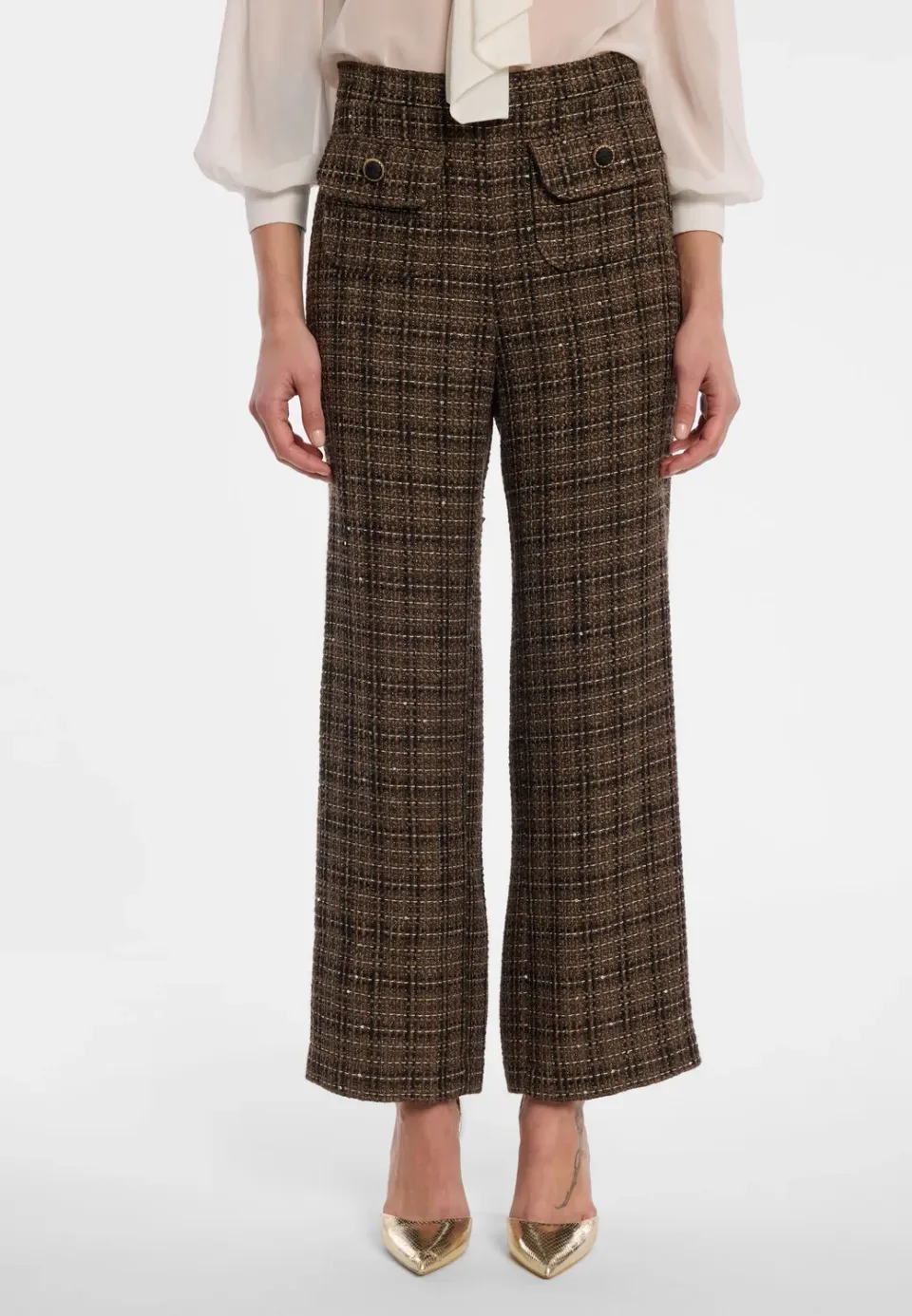 Ana Alcazar Enamoria pantaloni cropped tweed marrone