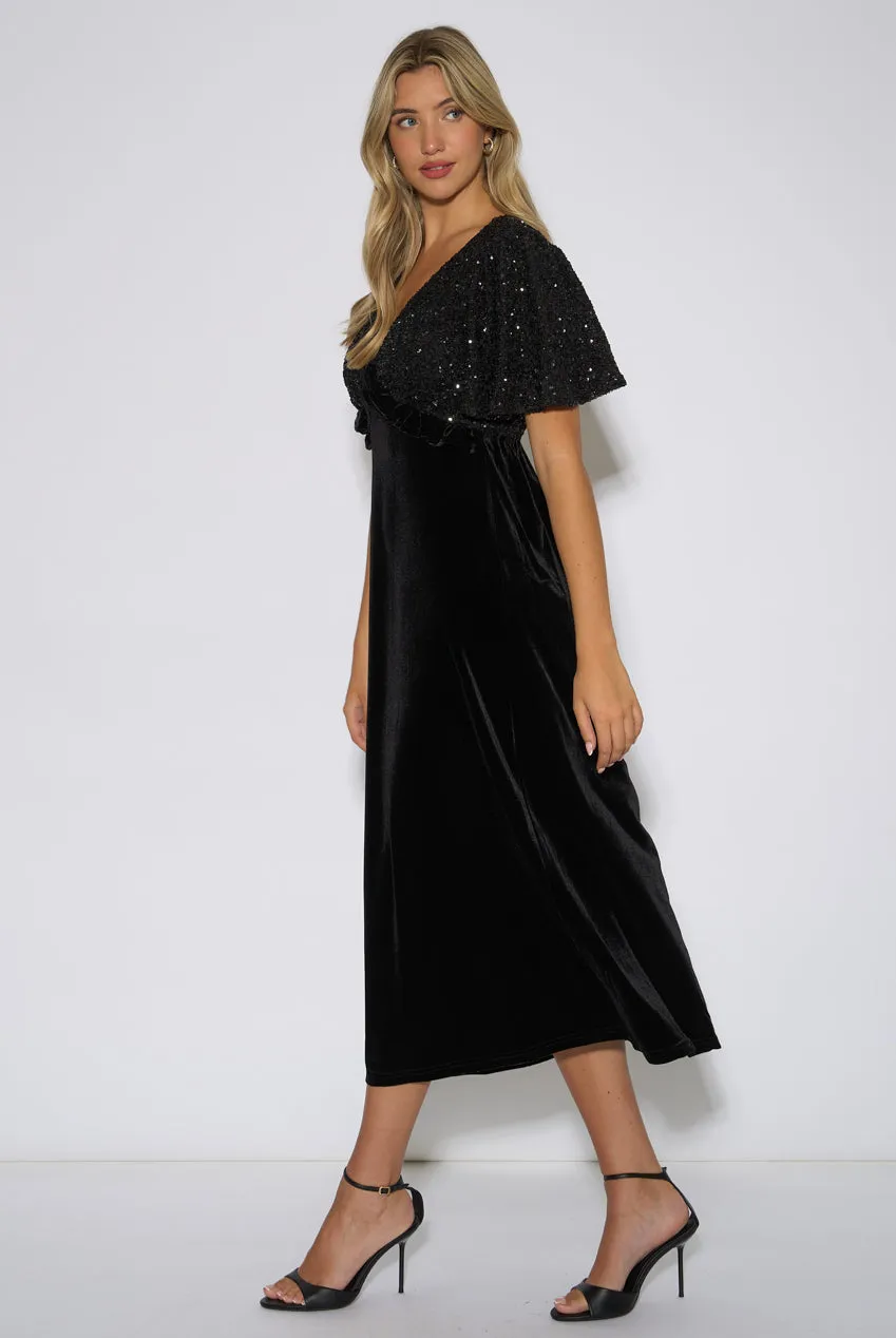 Gini London Sequin Top abito midi nero velluto