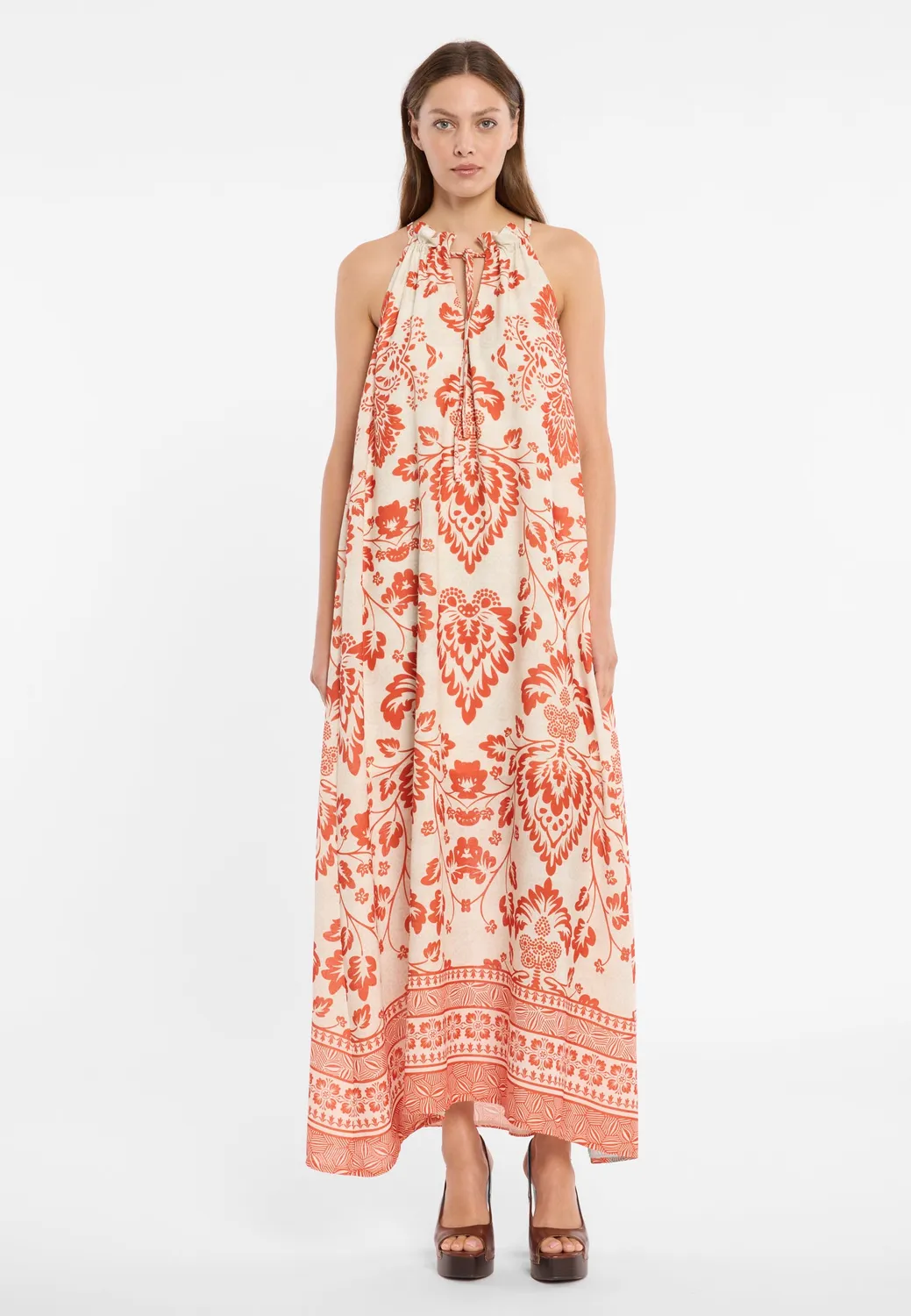 Ana Alcazar Dorena abito maxi floreale arancione