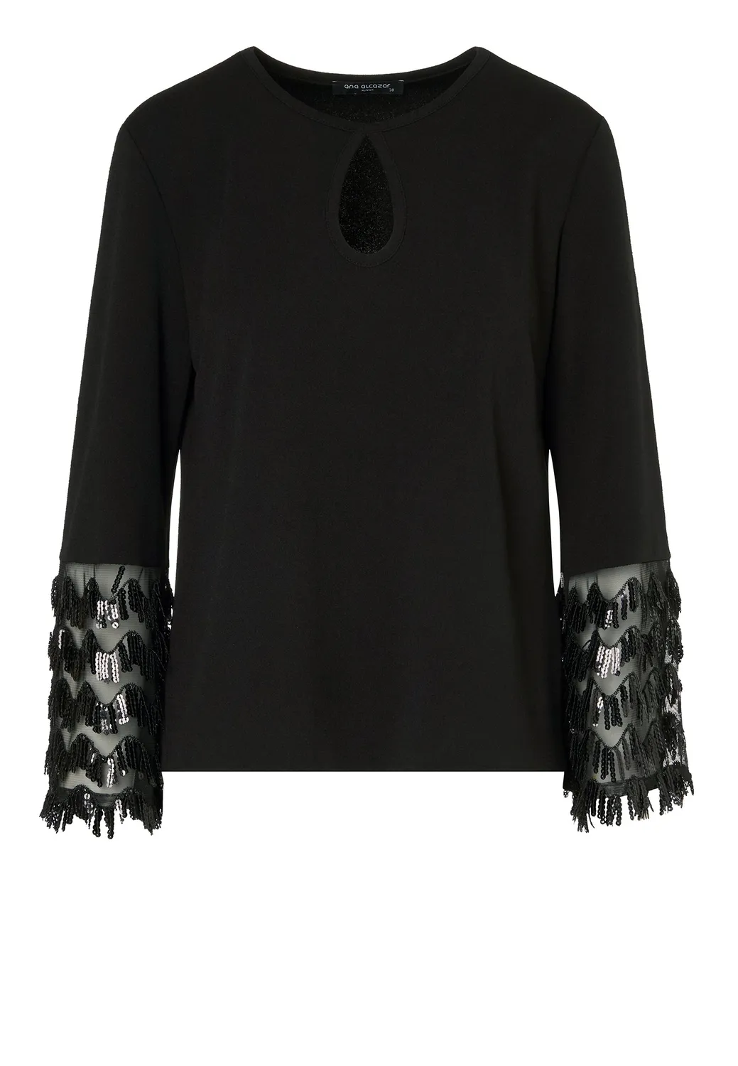 Ana Alcazar Ephlin top frange nero scollo goccia