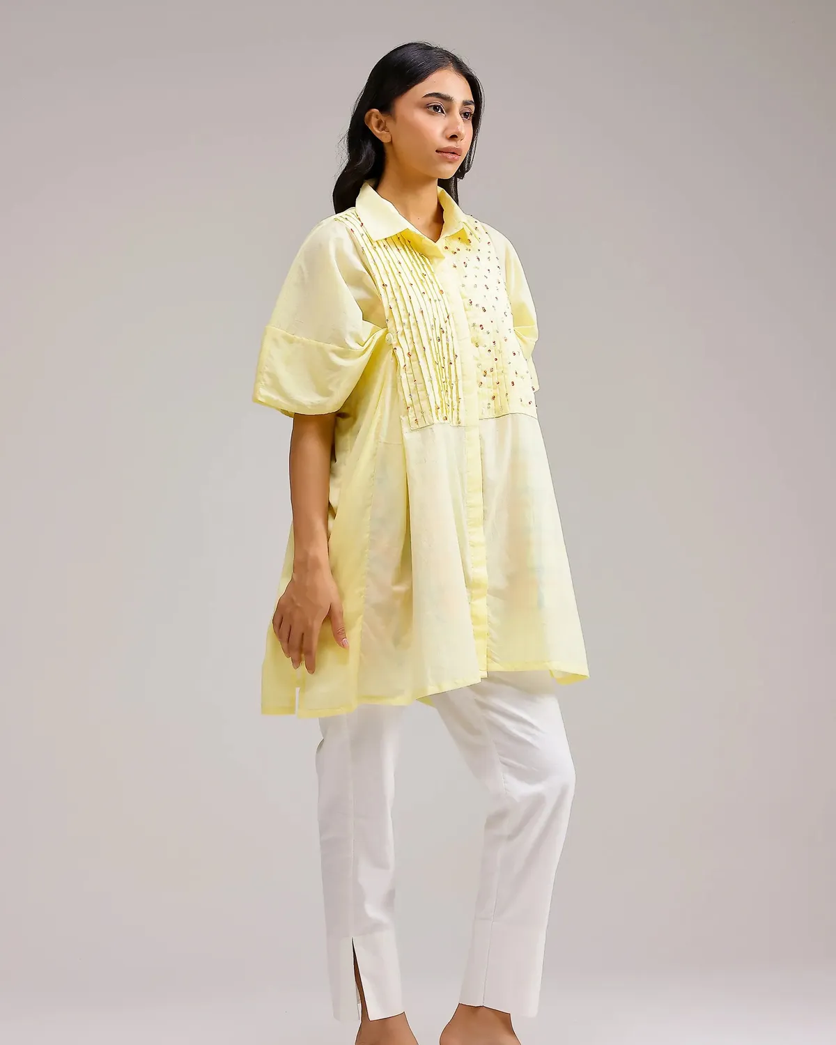 Our Dve Candy Checks top giallo blu cotone