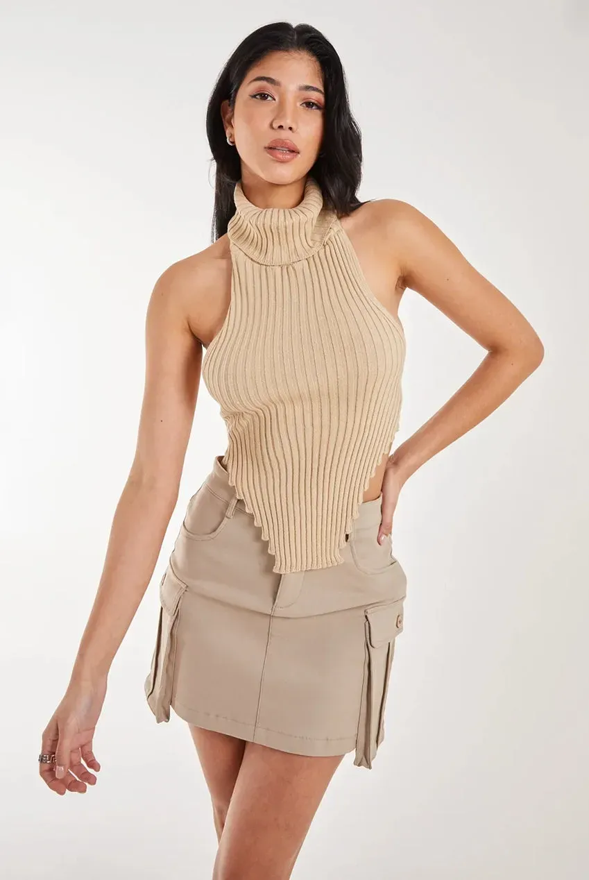 Pink Vanilla High Neck top halter maglia pietra S-L