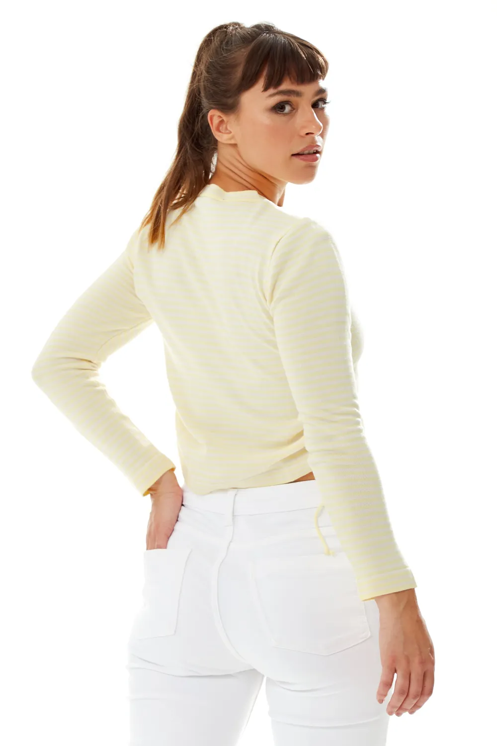 Liquorish top giallo righe maglia manica lunga