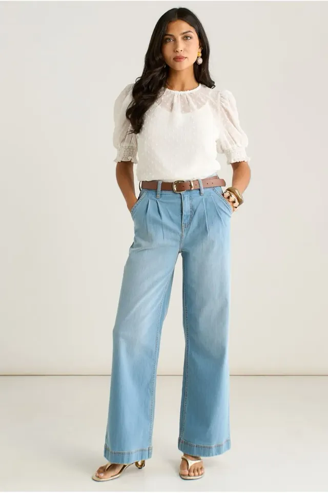 Gini London Pleat Wide Leg jeans azzurro chiaro gamba larga