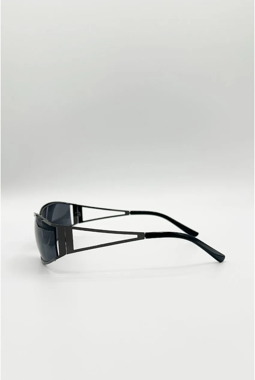 SVNX Retangle Wrap Around occhiali da sole gunmetal