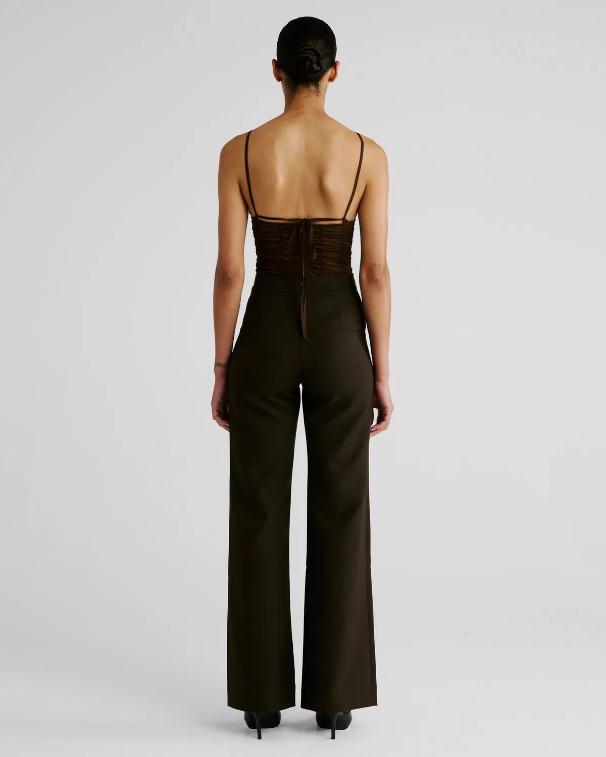 Violante Nessi Davinhor pantaloni marrone lana crepe